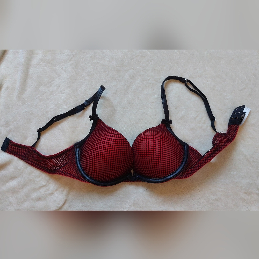 Adore Me Red And Black Mesh Bra